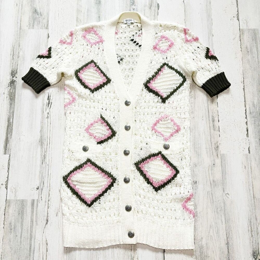 CHANEL White and Pink Cardigan